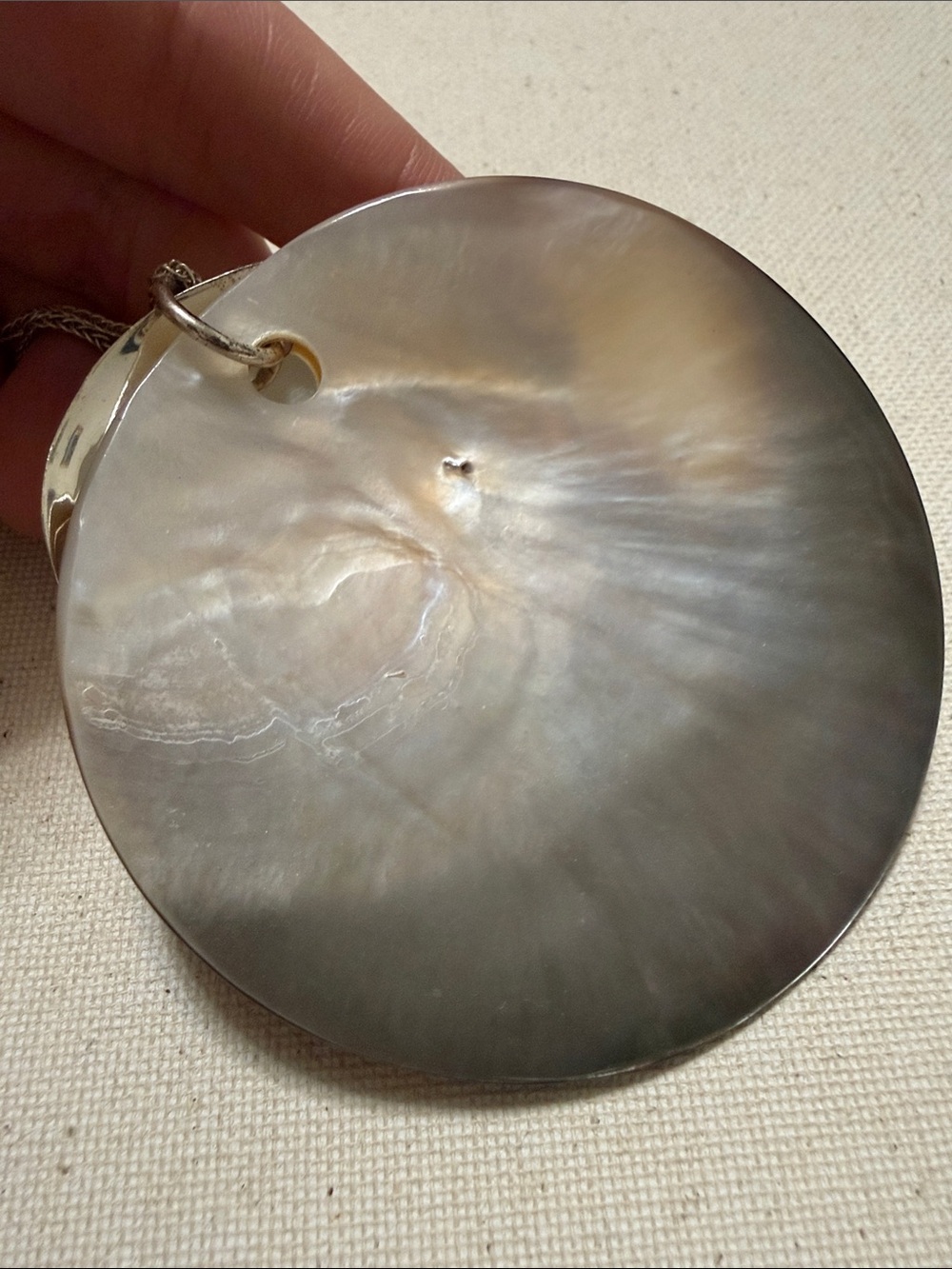 Sterling silver 925 Iridescent Mother-of-Pearl Double Disc Pendant Necklace - Picture 7 of 10